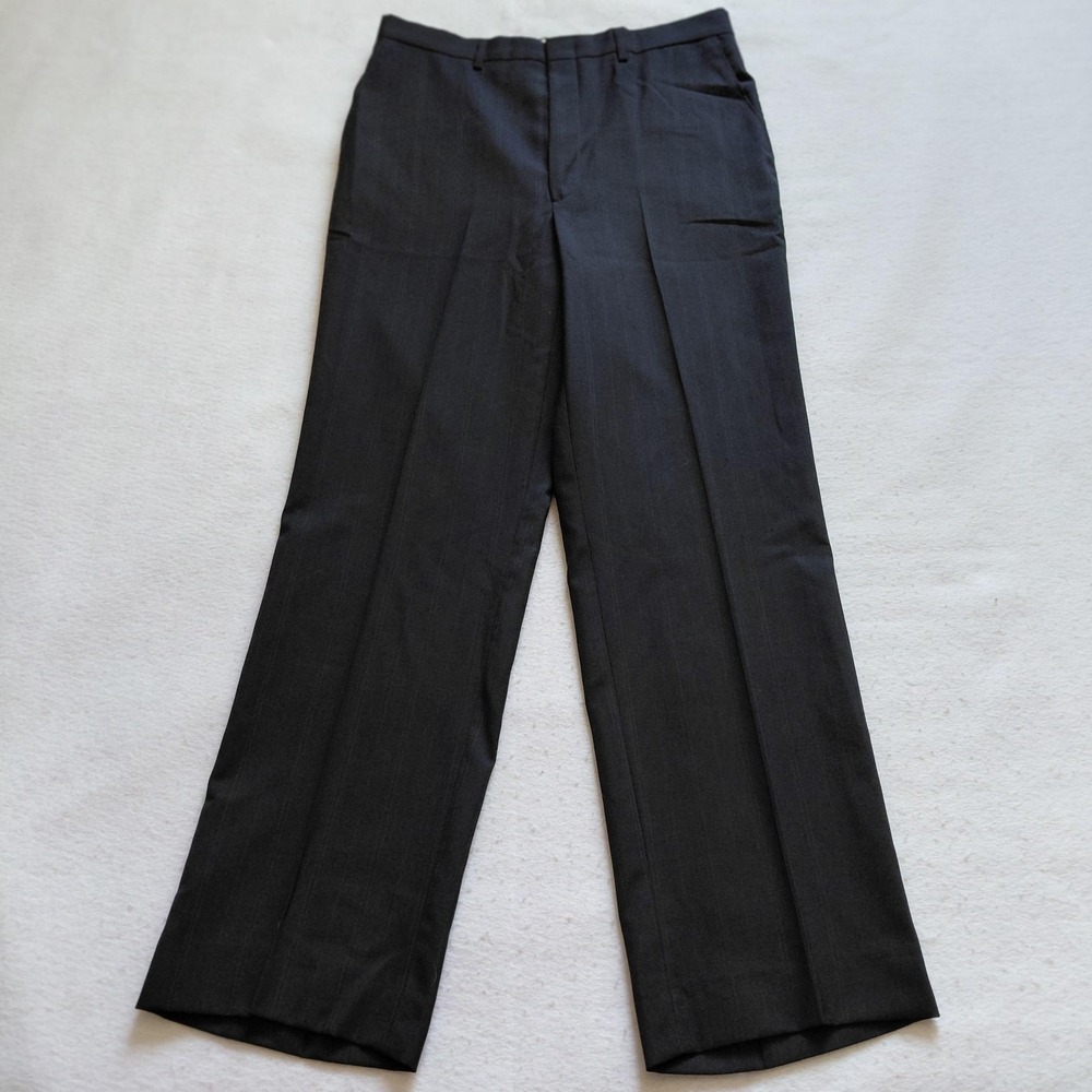 Haggar Gentlemans Fit Dress Pants Mens 34x30 Pinstripe Black Wool Blend Trouser